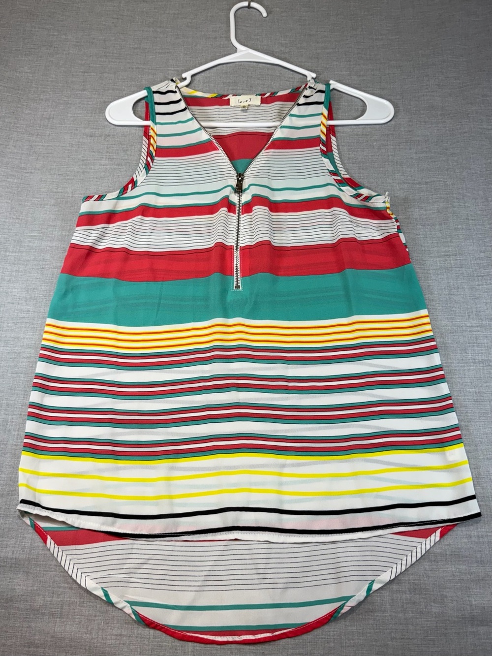 love J Multicolor Striped Zip-Front Tank Top in Teal, Red & Yellow